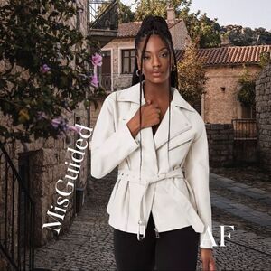 MISGUIDED FAUX BONDED LEATHER JACKET IVORY NWT